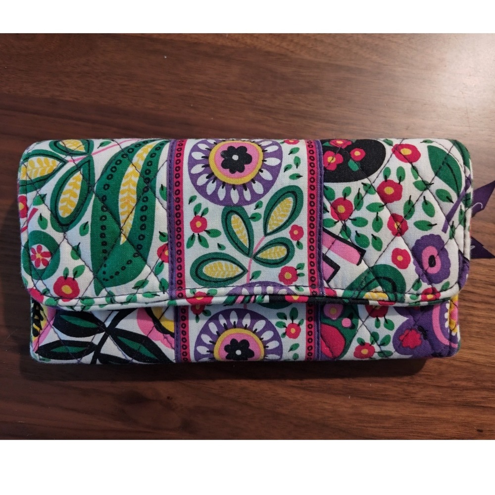 Vera Bradley Lilli Bell Quilted Cotton Turnlock Wallet Floral Purple Green